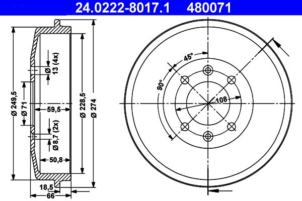 ATE Bremstrommel (24.0222-8017.1)