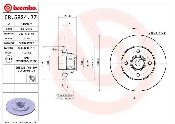 BREMBO Bremsscheibe (08.5834.27)