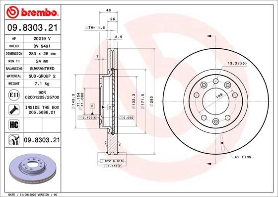 BREMBO Bremsscheibe (09.8303.21)