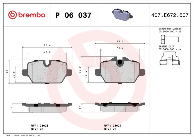 BREMBO Bremsbelagsatz, Scheibenbremse (P 06 037)