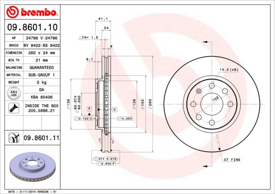 BREMBO Bremsscheibe (09.8601.11)