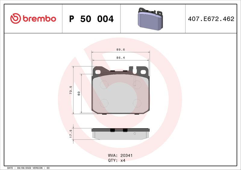 BREMBO Bremsbelagsatz, Scheibenbremse (P 50 004)