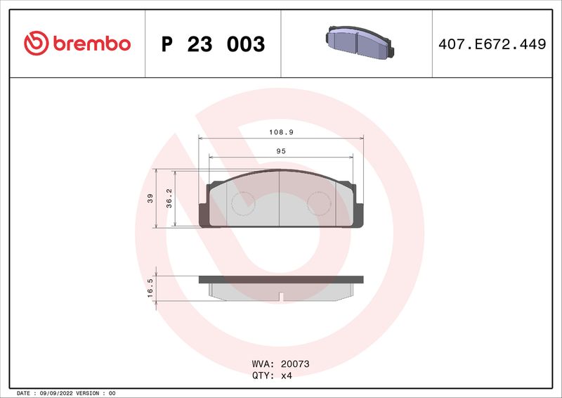 BREMBO Bremsbelagsatz, Scheibenbremse (P 23 003)