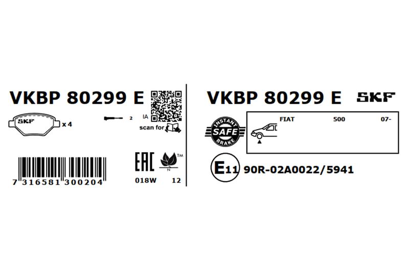 SKF Bremsbelagsatz, Scheibenbremse (VKBP 80299 E)