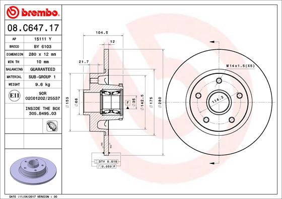 BREMBO Bremsscheibe (08.C647.17)