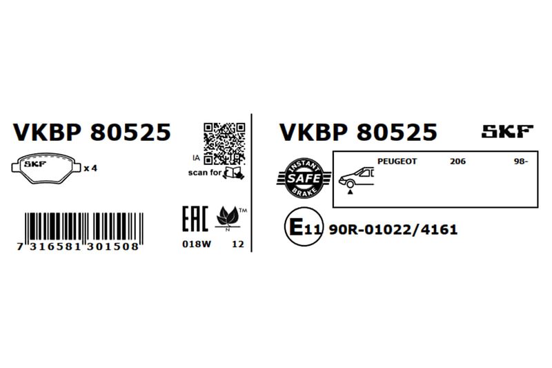 SKF Bremsbelagsatz, Scheibenbremse (VKBP 80525)