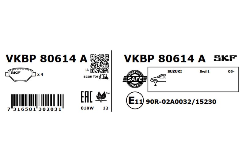 SKF Bremsbelagsatz, Scheibenbremse (VKBP 80614 A)