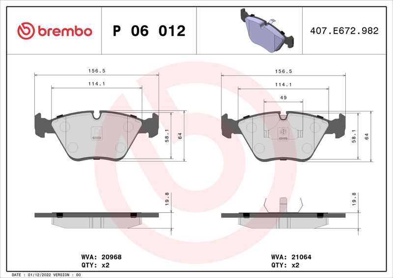 BREMBO Bremsbelagsatz, Scheibenbremse (P 06 012)