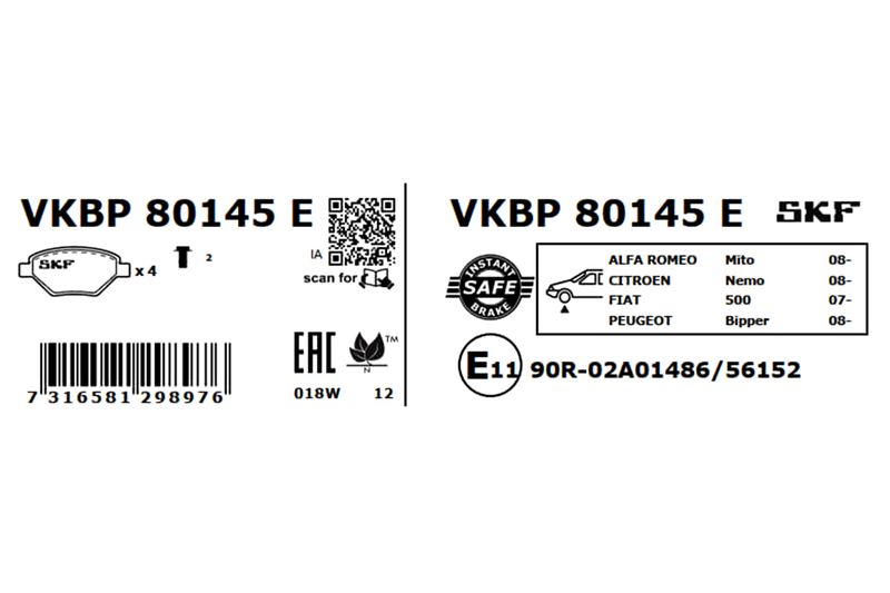 SKF Bremsbelagsatz, Scheibenbremse (VKBP 80145 E)