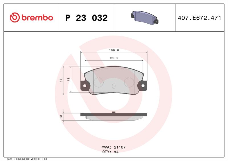 BREMBO Bremsbelagsatz, Scheibenbremse (P 23 032)