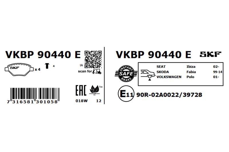 SKF Bremsbelagsatz, Scheibenbremse (VKBP 90440 E)