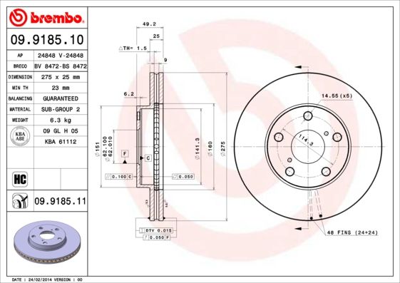 BREMBO Bremsscheibe (09.9185.11)