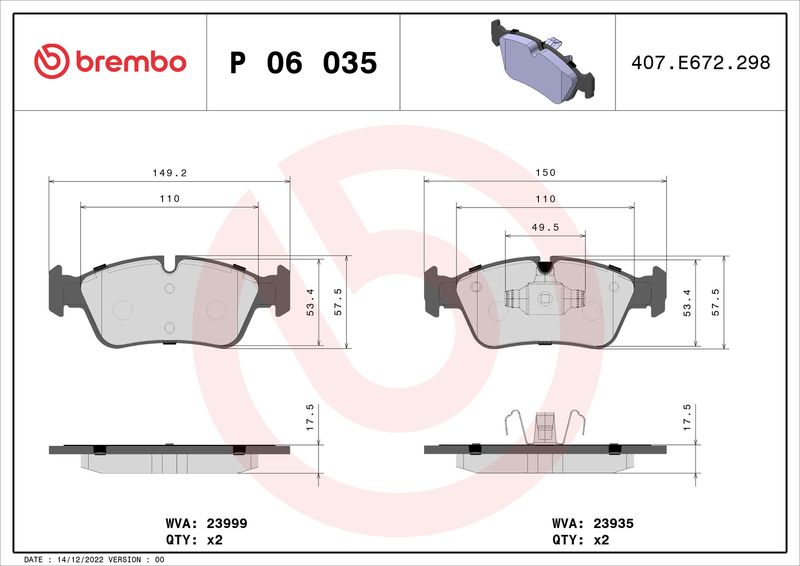 BREMBO Bremsbelagsatz, Scheibenbremse (P 06 035)