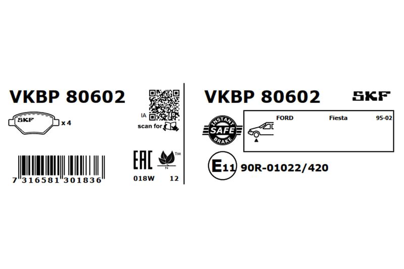 SKF Bremsbelagsatz, Scheibenbremse (VKBP 80602)