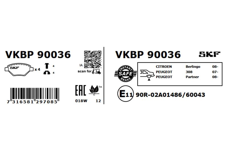 SKF Bremsbelagsatz, Scheibenbremse (VKBP 90036)