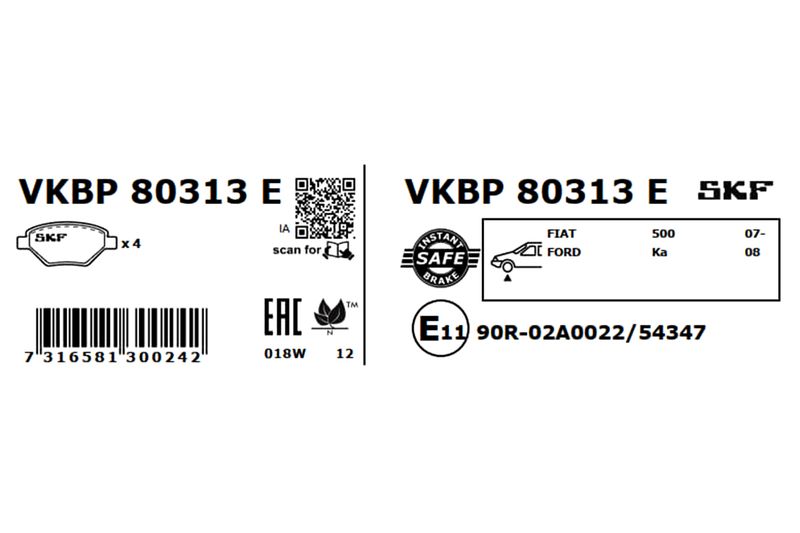 SKF Bremsbelagsatz, Scheibenbremse (VKBP 80313 E)