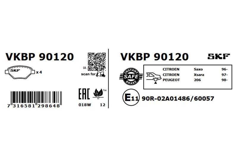 SKF Bremsbelagsatz, Scheibenbremse (VKBP 90120)