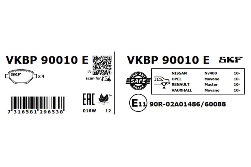 SKF Bremsbelagsatz, Scheibenbremse (VKBP 90010 E)