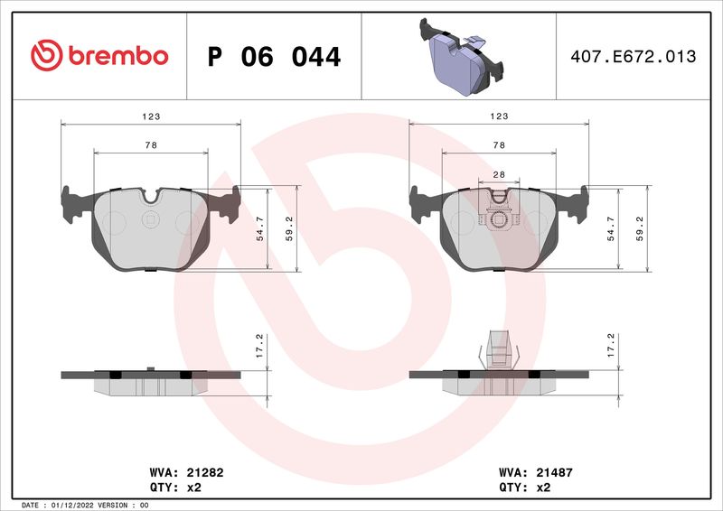 BREMBO Bremsbelagsatz, Scheibenbremse (P 06 044)