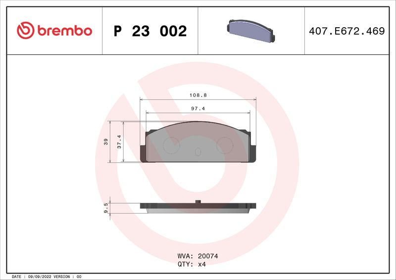 BREMBO Bremsbelagsatz, Scheibenbremse (P 23 002)