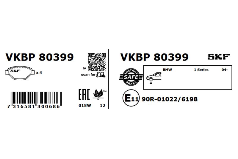 SKF Bremsbelagsatz, Scheibenbremse (VKBP 80399)