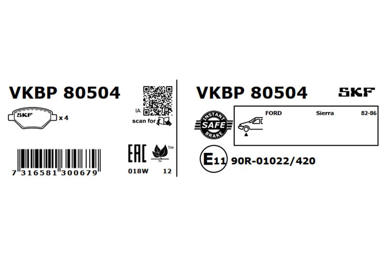 SKF Bremsbelagsatz, Scheibenbremse (VKBP 80504)