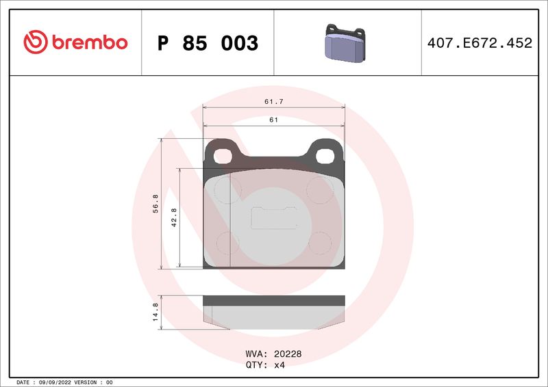 BREMBO Bremsbelagsatz, Scheibenbremse (P 85 003)