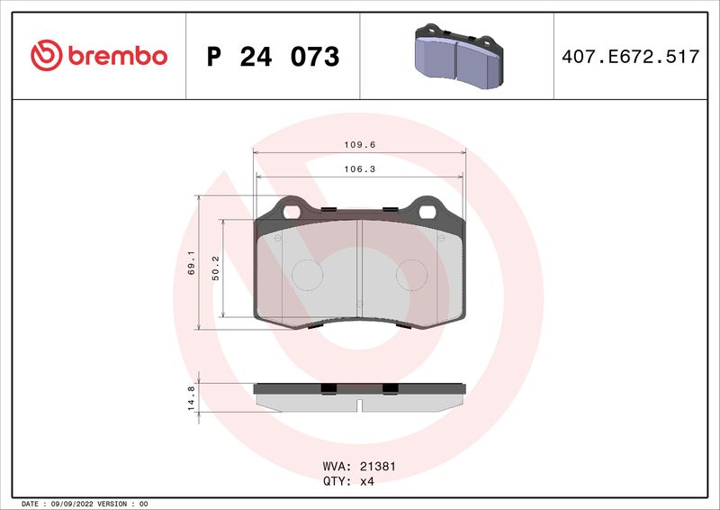 BREMBO Bremsbelagsatz, Scheibenbremse (P 24 073)