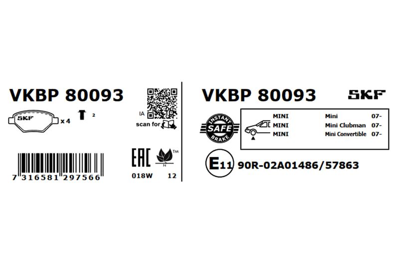 SKF Bremsbelagsatz, Scheibenbremse (VKBP 80093)