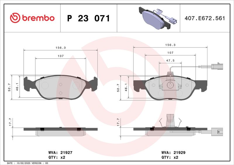 BREMBO Bremsbelagsatz, Scheibenbremse (P 23 071)