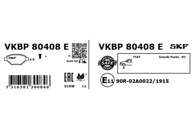 SKF Bremsbelagsatz, Scheibenbremse (VKBP 80408 E)