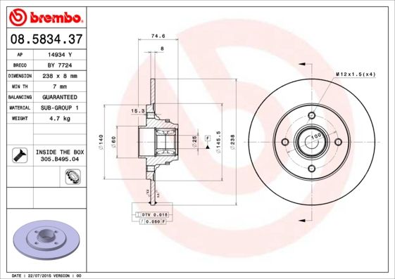 BREMBO Bremsscheibe (08.5834.37)