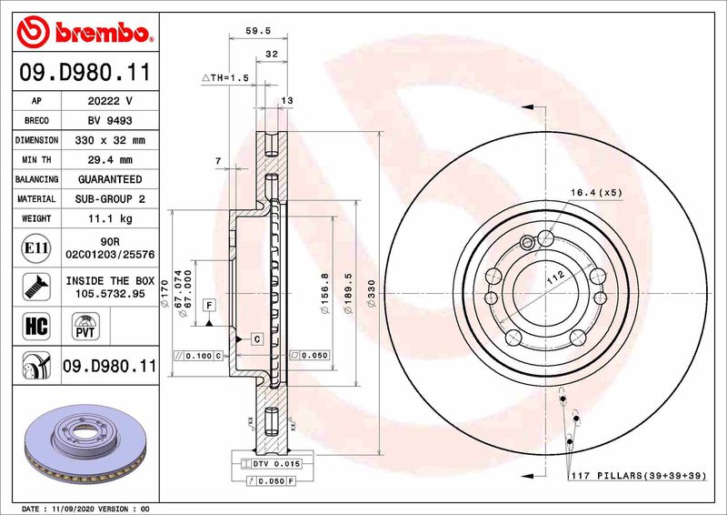 BREMBO Bremsscheibe (09.D980.11)