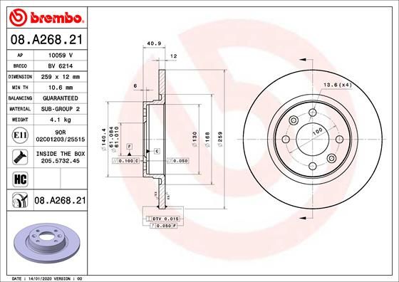 BREMBO Bremsscheibe (08.A268.21)