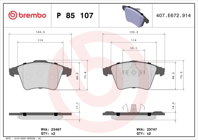 BREMBO Bremsbelagsatz, Scheibenbremse (P 85 107)