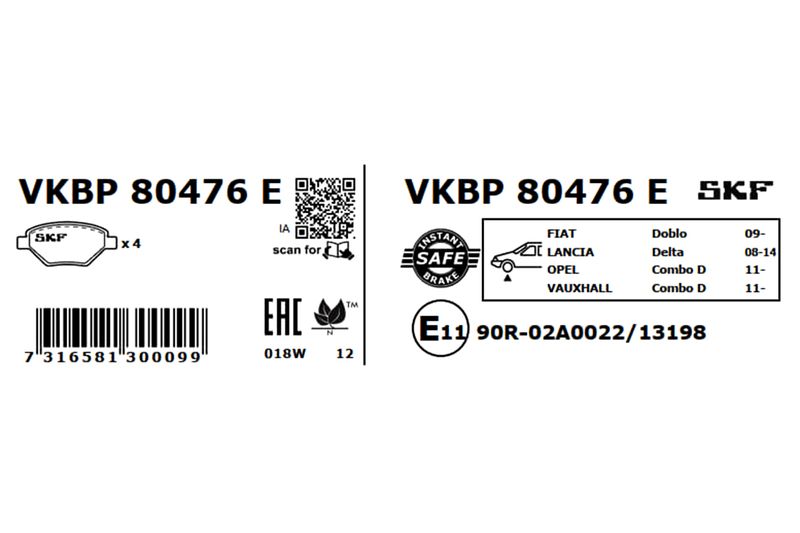 SKF Bremsbelagsatz, Scheibenbremse (VKBP 80476 E)