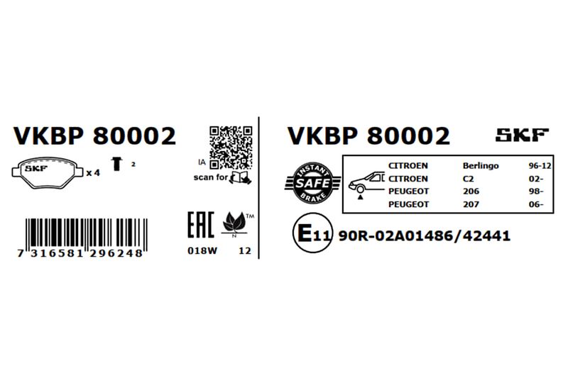 SKF Bremsbelagsatz, Scheibenbremse (VKBP 80002)