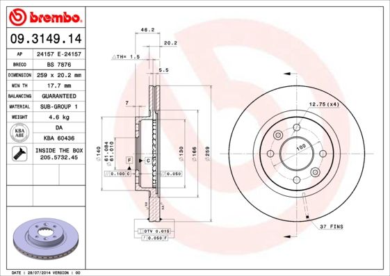 BREMBO Bremsscheibe (09.3149.14)