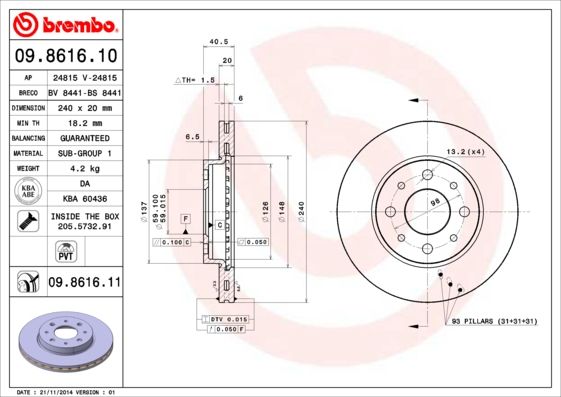 BREMBO Bremsscheibe (09.8616.11)