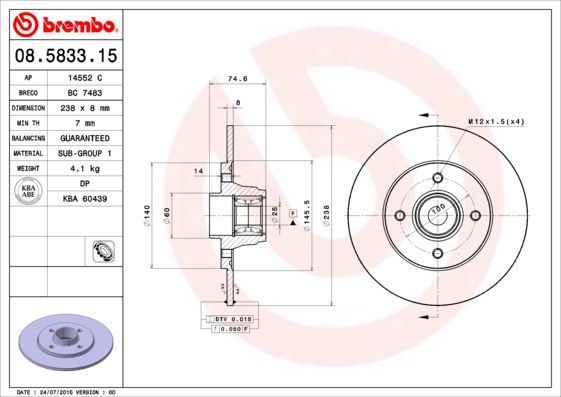 BREMBO Bremsscheibe (08.5833.15)