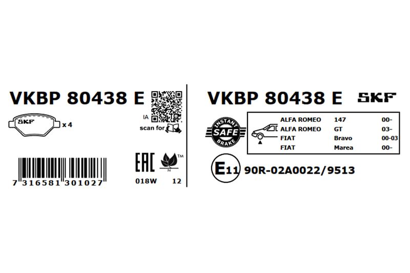 SKF Bremsbelagsatz, Scheibenbremse (VKBP 80438 E)