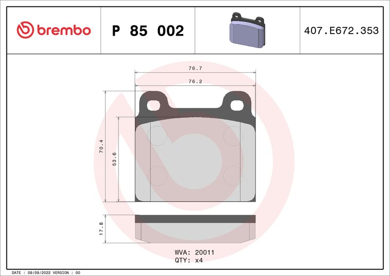 BREMBO Bremsbelagsatz, Scheibenbremse (P 85 002)