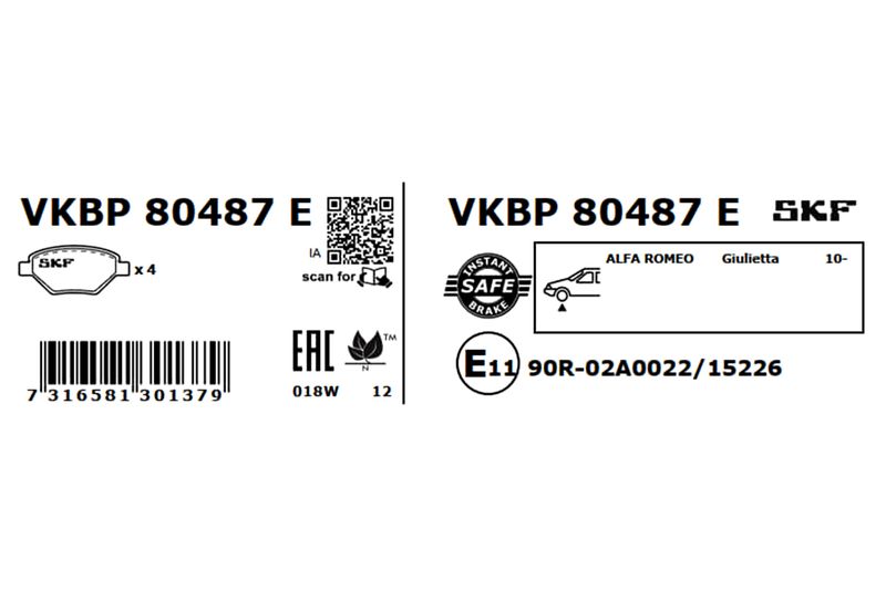 SKF Bremsbelagsatz, Scheibenbremse (VKBP 80487 E)