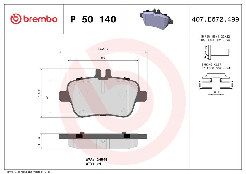 BREMBO Bremsbelagsatz, Scheibenbremse (P 50 140)