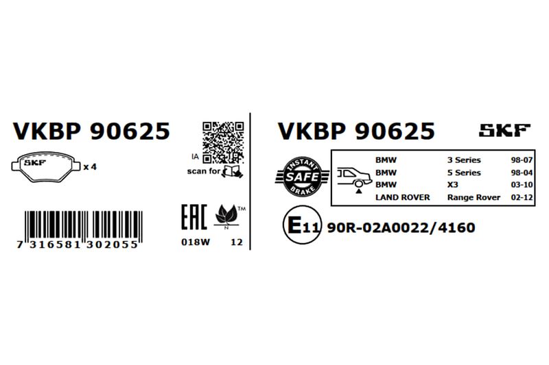 SKF Bremsbelagsatz, Scheibenbremse (VKBP 90625)