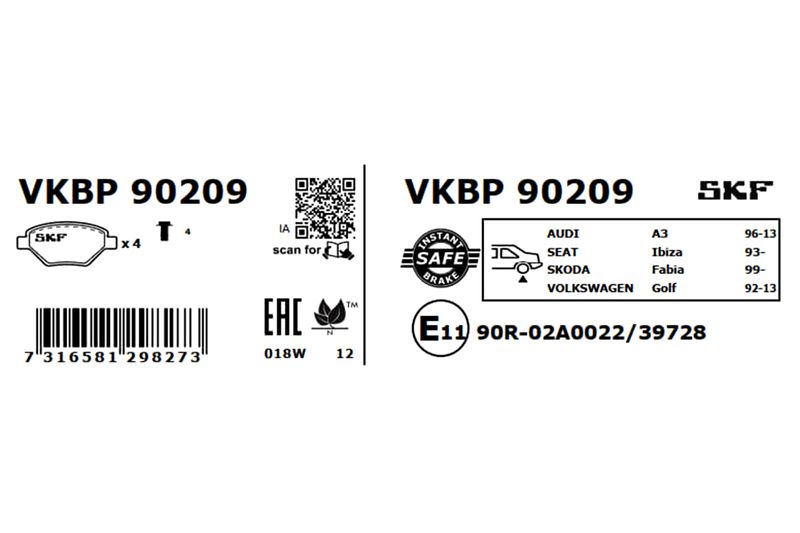 SKF Bremsbelagsatz, Scheibenbremse (VKBP 90209)