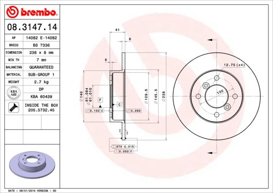 BREMBO Bremsscheibe (08.3147.14)